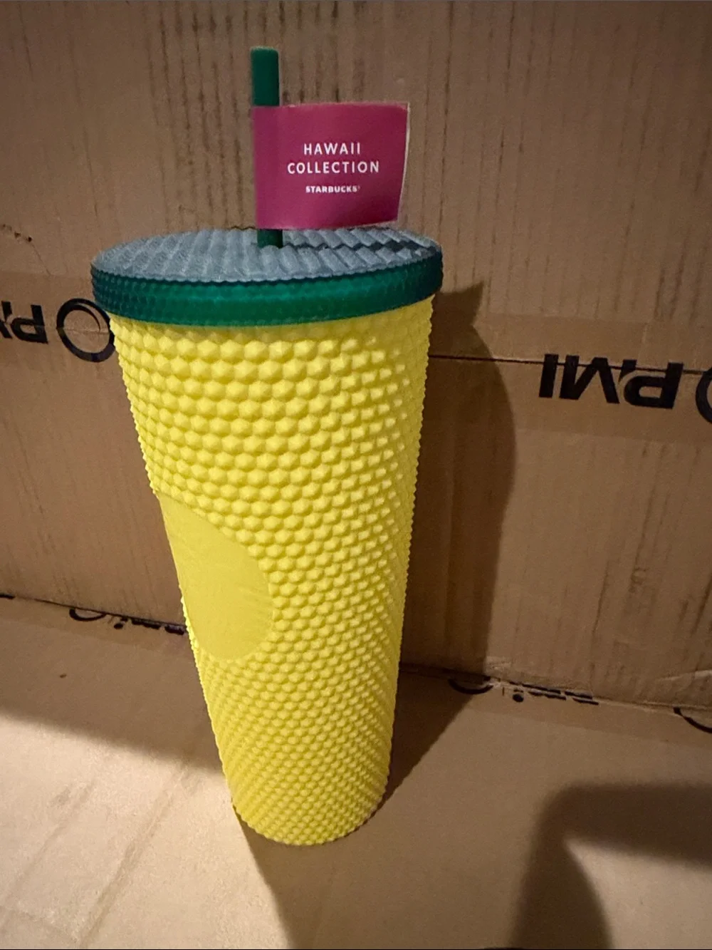 Starbucks Yellow Studded Reusable Cup with Green Lid